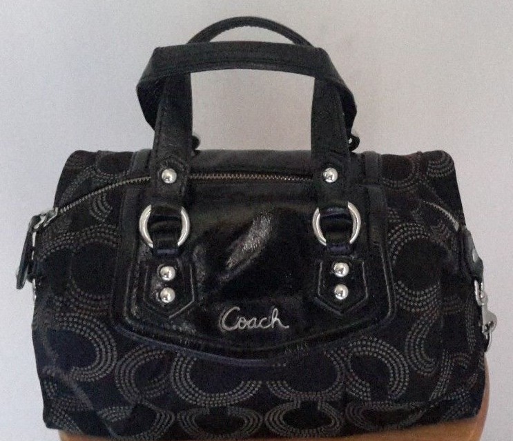 Authentic Coach Ashley Dotted OP Art Satchel Hand Bag Purse F20027