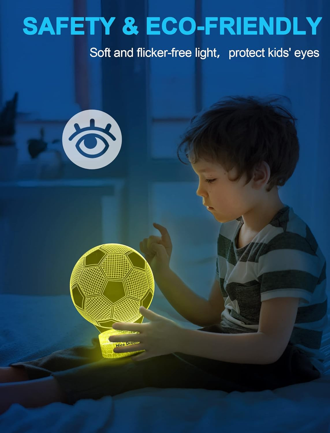 Comiwe Calcio Football Luce Notturna di Illusione 3D,16 Colori Controllo Touch e Telecomando,Lampada da Comodino Tavolo LED per Decorazioni la Casa,Regalo Creativo per Ragazzi,Bambini-Due Modelli