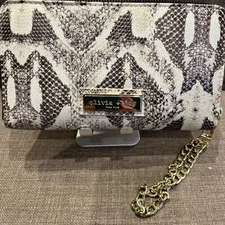 OLIVIA + JOY Womens ZIP-ORGANIZER Clutch/WRISTLET to WALLET Cream Snake NWOT
