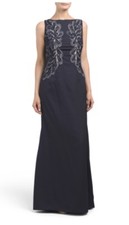 JS Collections Navy Sleeveless Embroidered Detail Gown NWT Sz 8