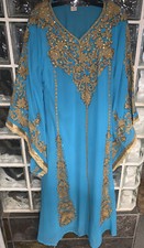 Indian Pakistani Women  s Jeweled Aqua Embroidered/Jeweled Dress Size S