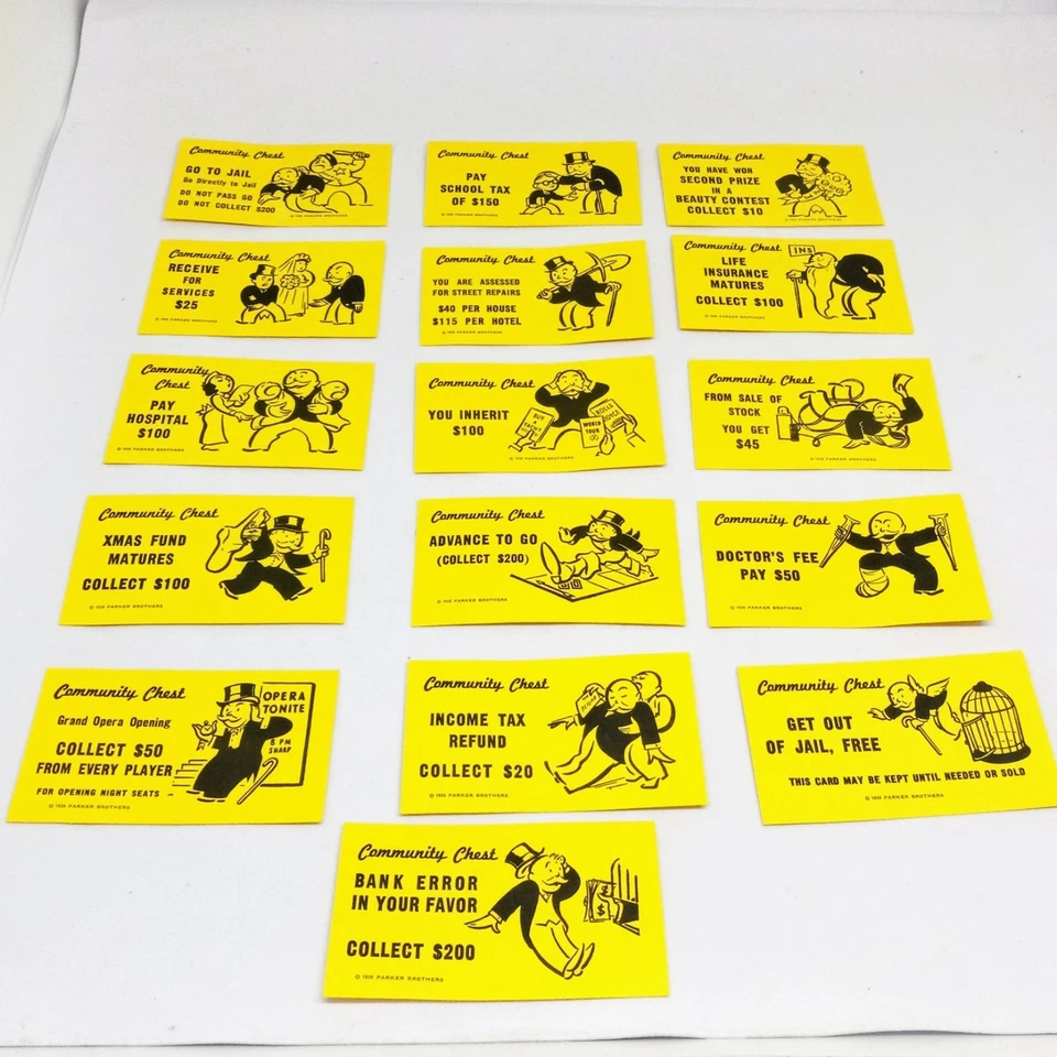 Monopoly 1985 Community Chest & Chance Card Reemplazos - Piezas de juego - De colección Foto 2 de 3