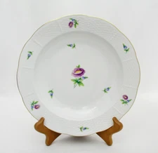 RARE HEREND 9 5/8" PURPLE ASTER LARGE RIM SOUP BOWL - BASKETWEAVE 503/ts - EXCEL