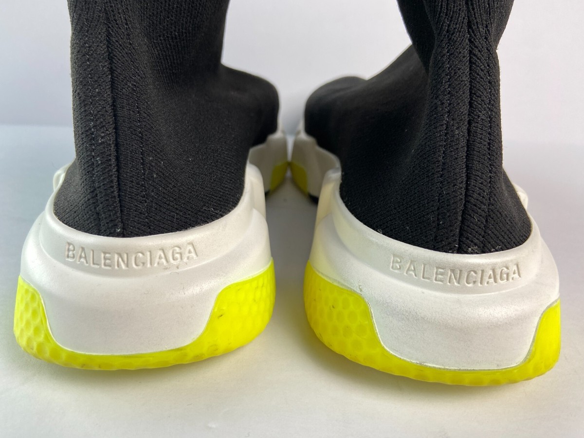 Balenciaga Black Yellow Speed Trainer Cuffed Runner Sock Sneakers