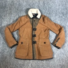 ZARA Man Jacket Men  s L Brown Sherpa Lined Button Front Zip Cuffs Button Front