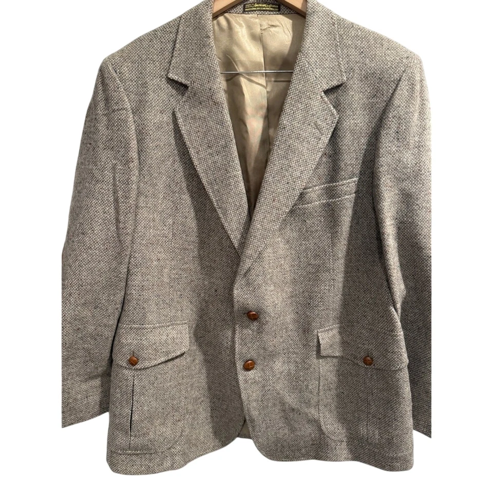 Abrigo deportivo de lana tweed vintage parche en el codo clásico herencia botones de cuero Foto 2 de 4