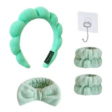 Spa Headband Combo Pack - Terry Cloth Headband with Wristband Sponge for Make...