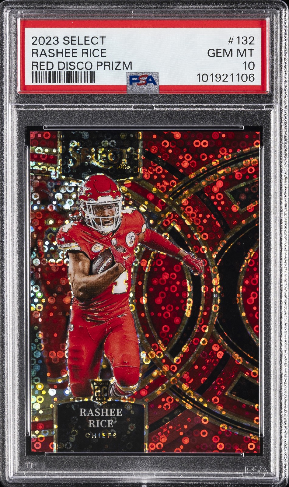 2023 PANINI SELECT RED DISCO PRIZM #132 RASHEE RICE 8/49 PSA 10
