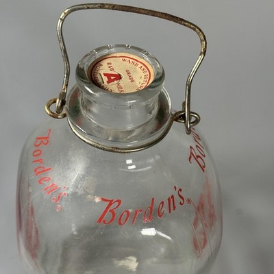 Vintage Borden's Elsie 1 Gallon Glass Milk Bottle Metal Handle