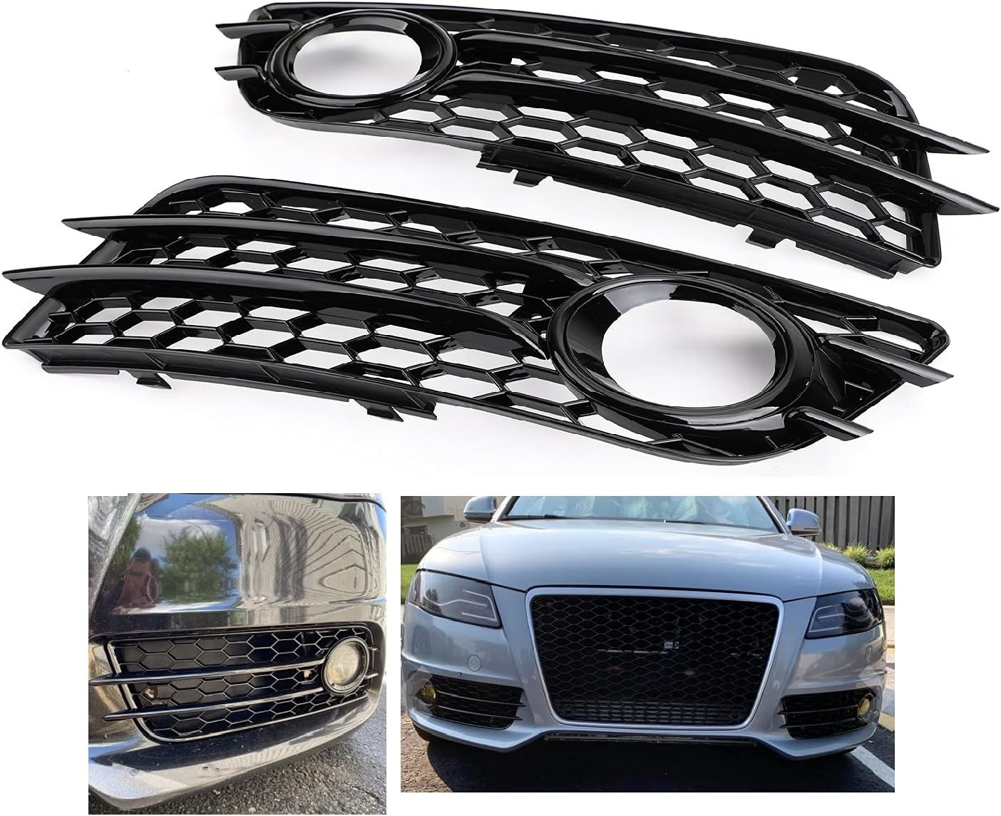 Fits Audi A4 B8 S-Line S4 RS4 2008-2012 Honeycomb Front Fog Light Grille Cover