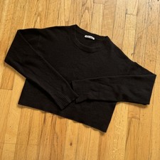 Reformation Jeans Black Recycled Cashmere Blend Cropped Crew Neck Sweater XS