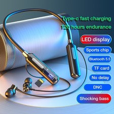 Bluetooth Neckband Headphones Wireless Bass Earphones Mic Sports Tracker