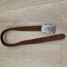 Western Tooled Leather Belt Longhorn Steer Buckle Silver Gold Star Cowboy Belt
