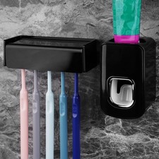 5 Slots Wall Mount Toothbrush Holder with Cover, Self Adhesive Toothbrush