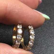 B2343 Vermeil Gold over Sterling FAS 925 Huggie Hoop Earrings CZ 17mm