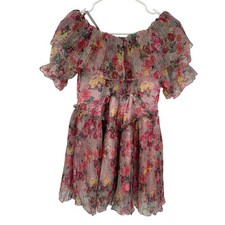 Zara Pink Floral Pleated Mini Dress Off Shoulder Ruffle Chiffon 9240/408/250 NEW