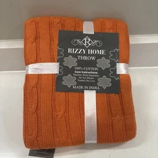 50x60 Rizzy Home Orange Solid Knitted Throw Blanket TH0160 - Aprx 50" x 60"