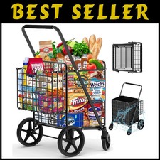Upgraded Grocery Cart with Swivel Wheels - 360 Rotation