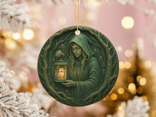 Forest Witch Ornament  Owl Lantern Pagan Celtic Woodland Yule Holiday Decor