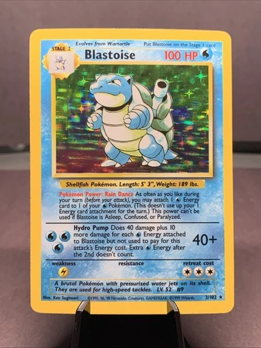 Pokémon TCG Blastoise 2/102 Base Set Unlimited Holo Rare VTG WOTC 1999 MP+