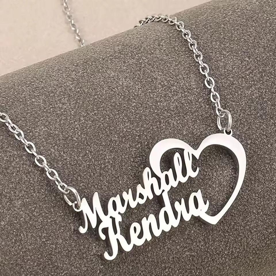 Collar Colgante Corazón Doble Nombre Personalizado Pareja Pareja Regalo Cadena Joyería Oro