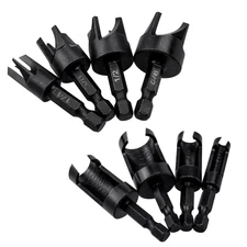 8 Pieces Wood Plug Cutter Drill Bits Set 1/4" Hex Shank Straight & Tapered Plug 