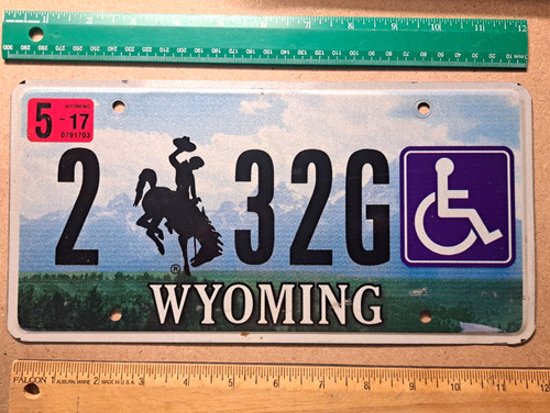 License Plates, Wyoming, Jackson Hole, Handicap, 2 bucking bronco 32G wheelchair