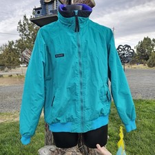 Vintage Columbia Jacket Men s Large Radial Sleeve Teal Fleece Lined Blue Purple