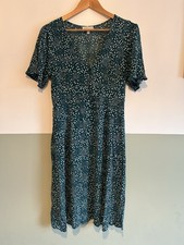 Apricot Green Spot Print Tea Dress UK 12 Button Front Short Sleeve Viscose
