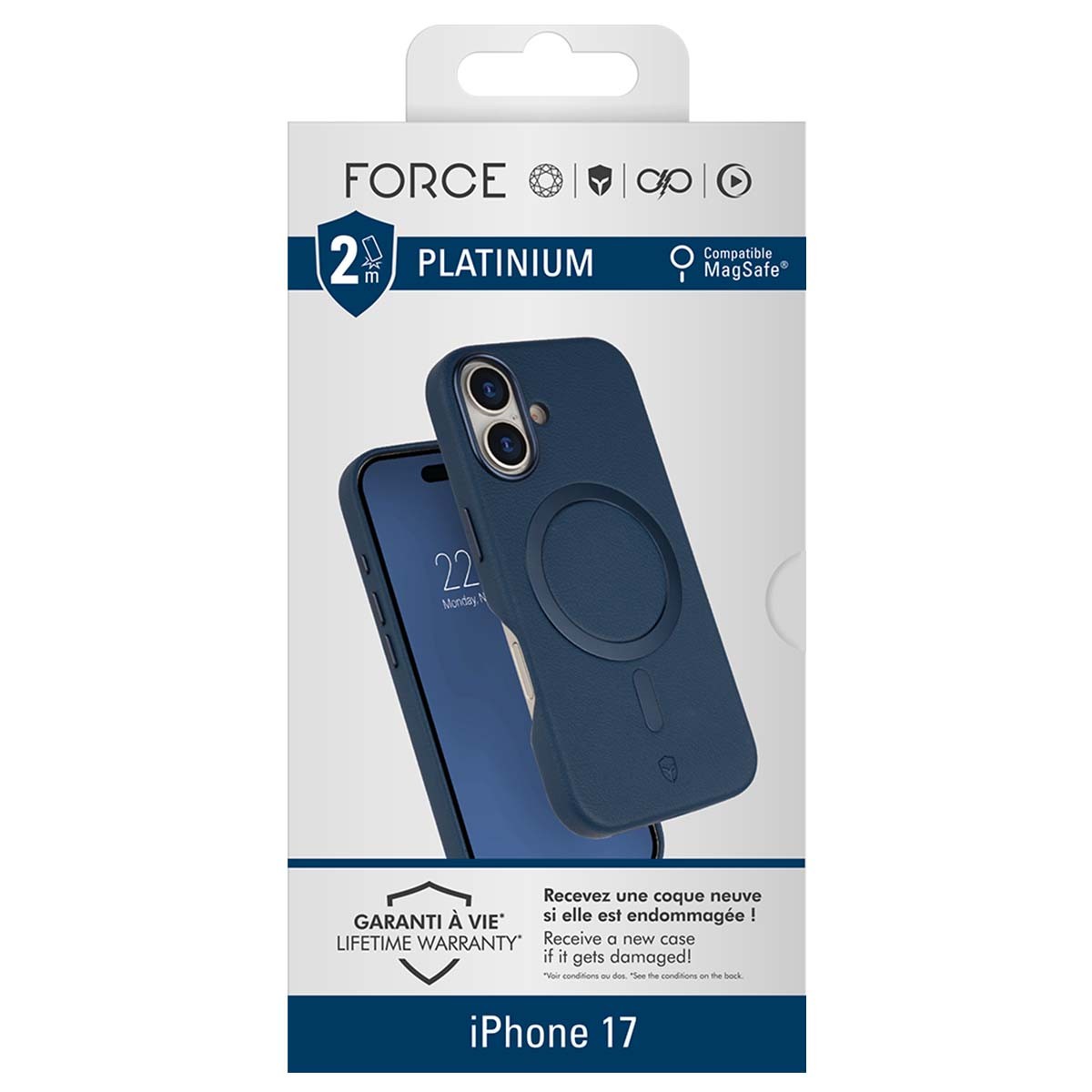 Protection 2m coque iPhone 17 Force Case antichoc bleue