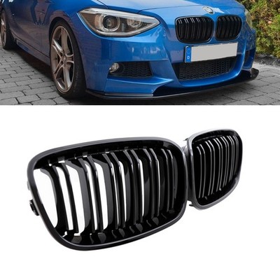 für BMW 1er F20 F21 2011-2015 LCI Doppelsteg Kühlergrill Grill SET Schwarz Glanz