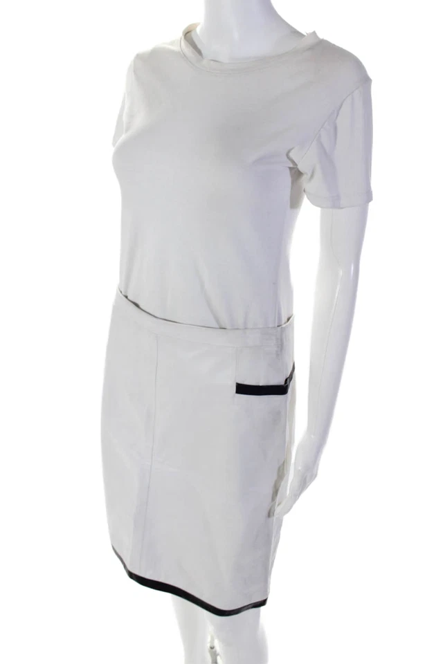 John Bartlett Womens Leather Lined Colorblock Full Zip Midi Skirt White Size EUR - Imagem 2 de 2