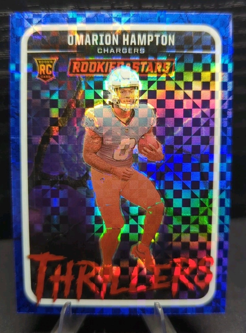 2025 Panini Rookies & Stars Omarion Hampton Thrillers Blue Plaid RC Chargers #17