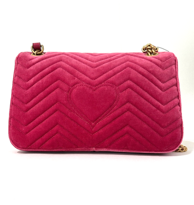 Gucci Blind For Love Pink Rose Velvet Bag Marmont GG Gold Italy