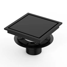 6" Square Matte Black Shower Drain with Tile-Insert Grate, Hair Strainer, and...