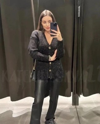 ZARA WOMAN NEU MIT ETIKETT FW23 SCHWARZ/WEISS TASCHEN STRICK CARDIGAN GRÖSSEN L 4331/001