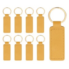 9pcs Leather Keychain,72mm Sublimation Keychain Blanks,Rectangular,Yellow