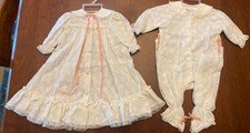 Vtg 2-Piece Martha  s Miniatures Crochet Lacy Overlay Baby Dress Gown Romper