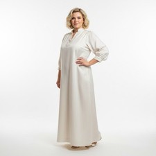 Vintage 1970s Christian Dior Striped Kaftan Nightgown Maxi Lounge Dress Cream