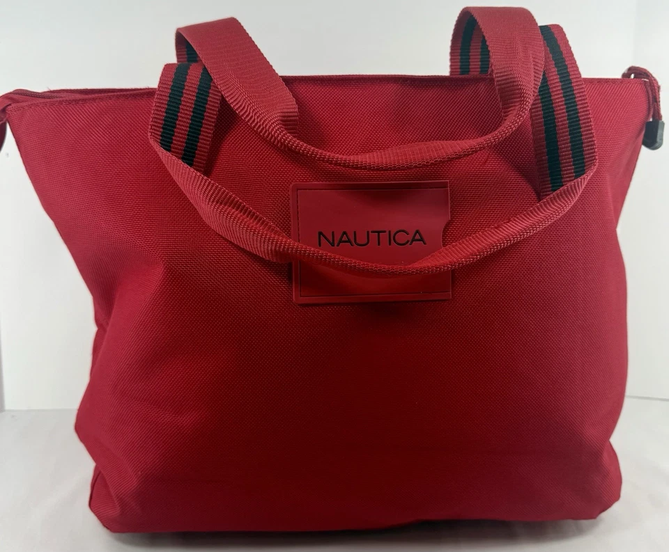 Bolso de Mano Grande Nautica Bolso de Hombro Laptop Rojo Negro Cierre de Cremallera 19" x 13" Usado en Excelente Condición Foto 3 de 4