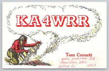 Ham Radio QSL KA4WRR Red Smoke Signal Cartoon Hamilton Ohio Postcard