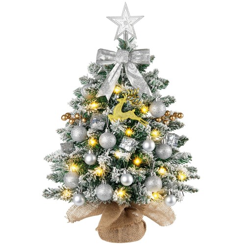 Mini Christmas Tree with 40 LED Lights 2 FT Table Top Tree with 24 Star Ornam...