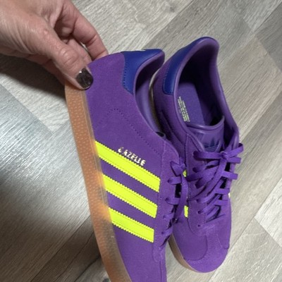 adidas Gazelle Men s Purple Suede Sneakers Yellow 3-Stripes Gum Rubber Sole