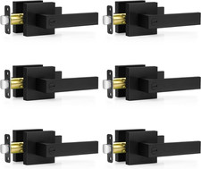 6 Pack Matte Black Door Handles Interior, Keyless Interior Door Knobs, Privacy D