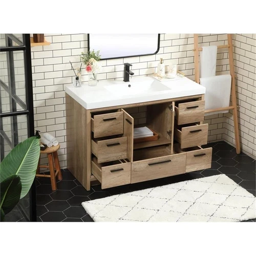 Elegant Decor Wyatt 48" Aluminum MDF Single Bathroom Vanity in Natural Oak - Picture 8 of 8