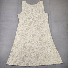 Eddie Bauer Sleeveless Shift Dress Women's L Floral Cream 100% Cotton Stretch