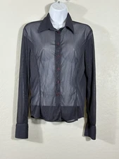 Y2k 00s VTG long sleeve whimsigoth gothic mesh button down glittery top L