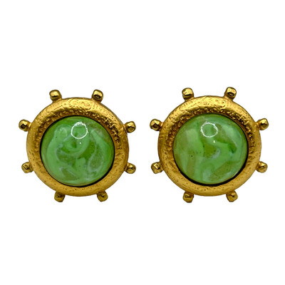 Karl Lagerfeld Green Swirled Peking Glass Starburst Matte Gold Tone Clip Earring