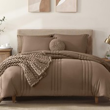 Queen Comforter Set7 Pieces Brown Soft Bed in a Bag Queen Bedding Sets