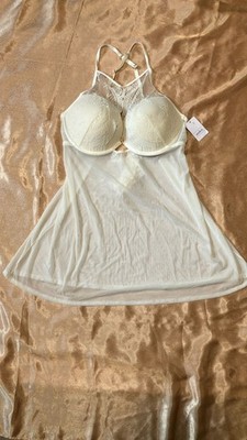 Auden Women s Lingerie 2 Pc white  Sheer Baby Doll & Thong Panties XL 